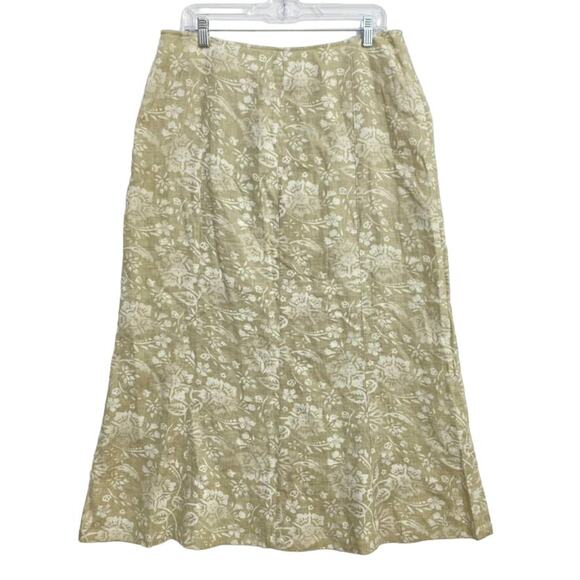 Style & Co Midi Skirt Women's Size 12 Tan Floral Print Linen Neutral Flowy - Picture 3 of 12